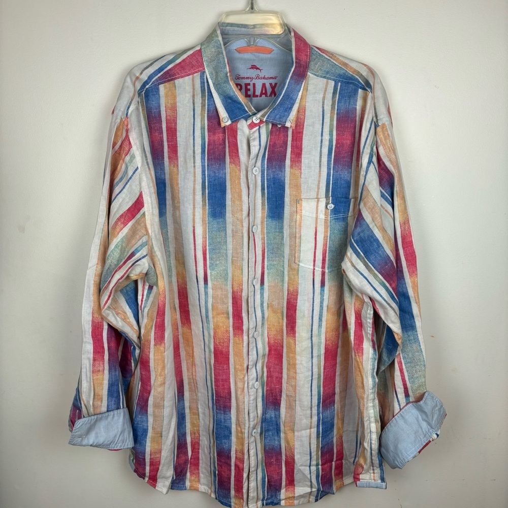 Tommy Bahamama RELAX linen L/S watercolor stripe-Men’s XXL